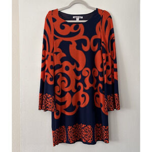 Long Sleeve Mini Swing Dress S Florida Gators Blue Orange Mod Print Boho 70s